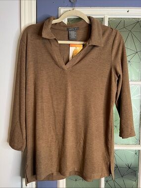 Matty M Brown Collared V-Neck Tunic Top